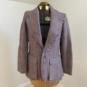 Jones New York Plaid Wool Blazer in Brown/Blue